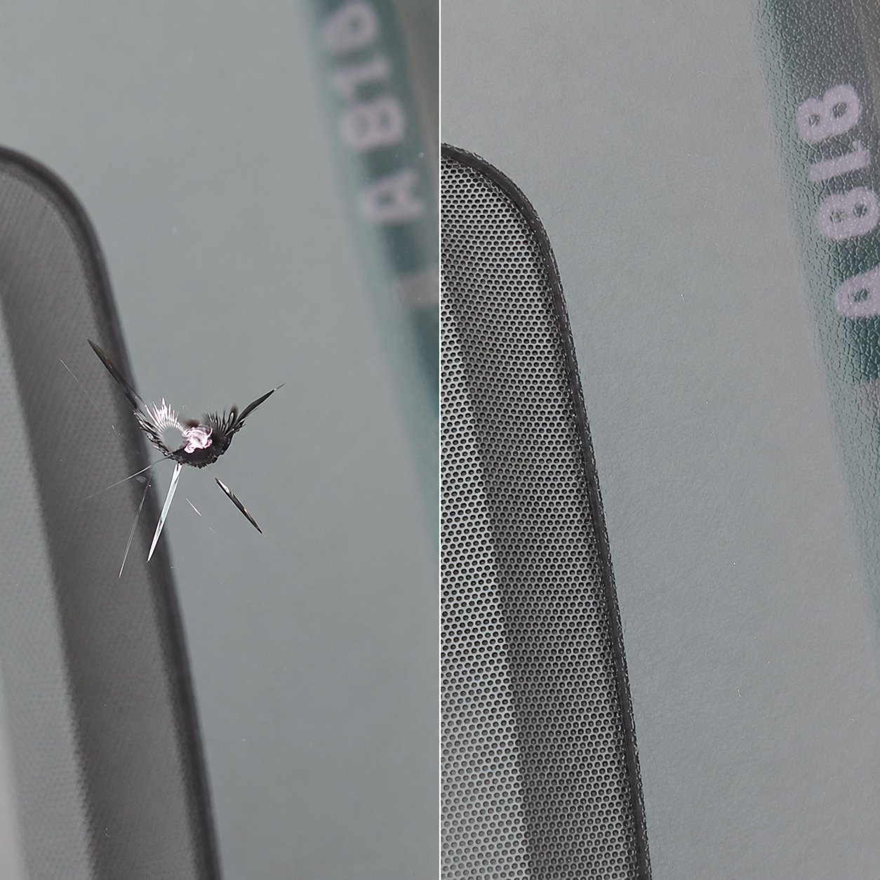 Windshield rock chip before and after a mobile repair in Alton, Texas