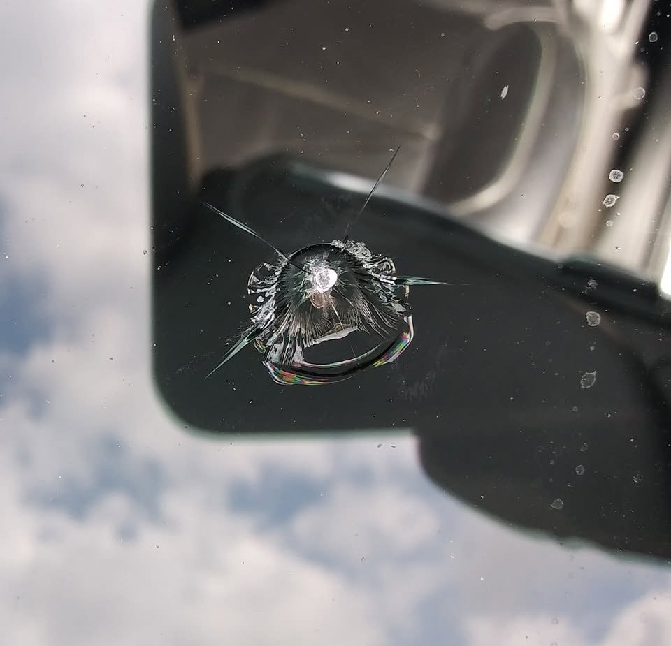 Close up of a windshield combination break repaired in McAllen, Texas
