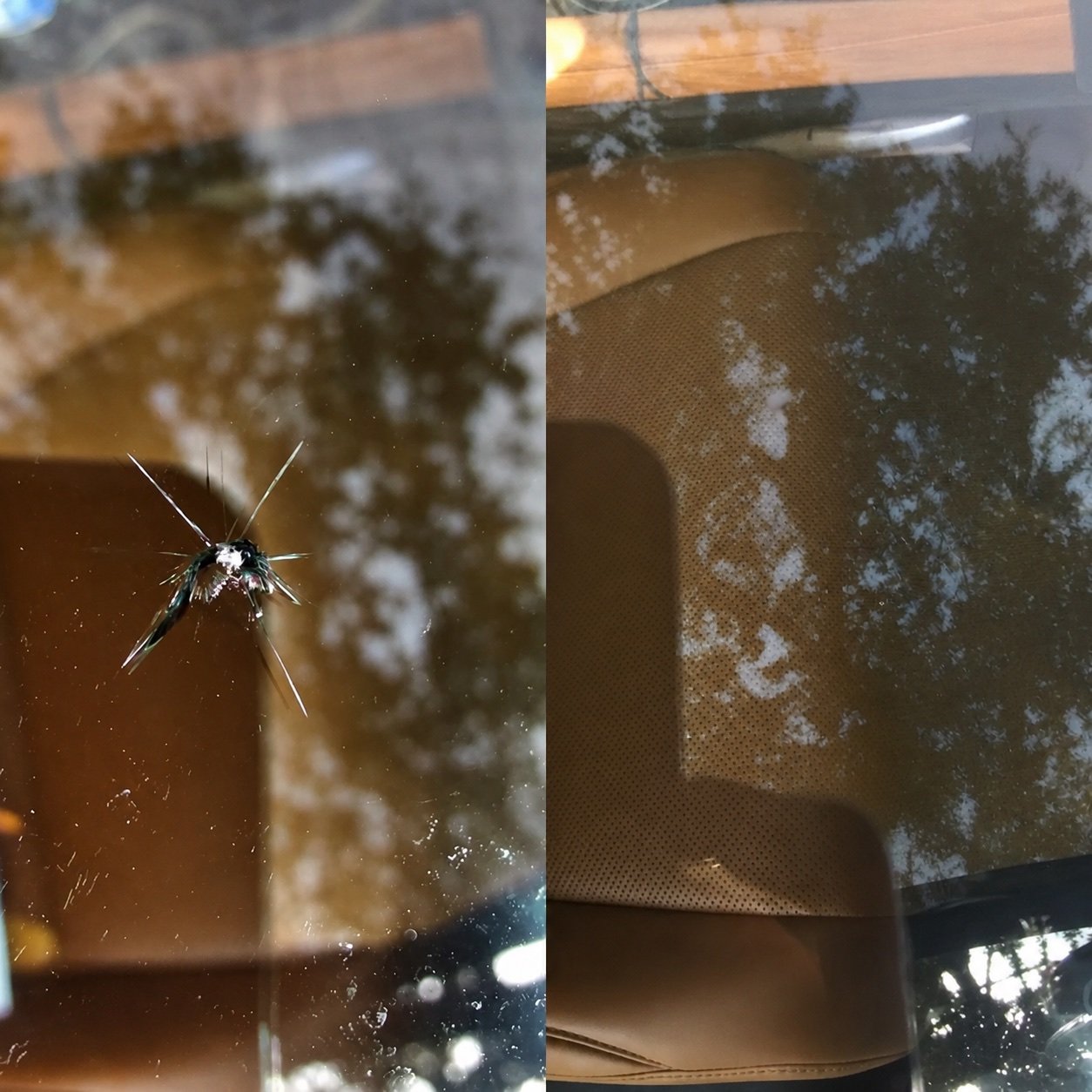 Windshield star break before and after a mobile repair in Edinburg, Texas