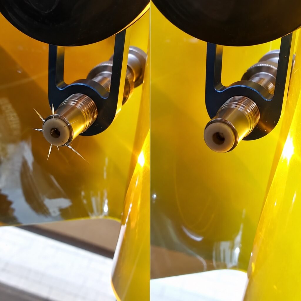 Windshield star break before and after a mobile repair in Mission, Texas